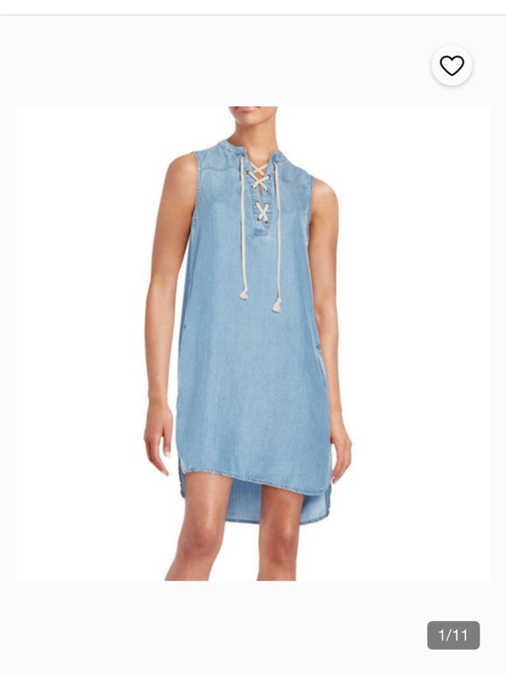 beachlunchlounge Chambray Lace Up Sleeveless Shift Dress Sz L Pull Over Cover Up